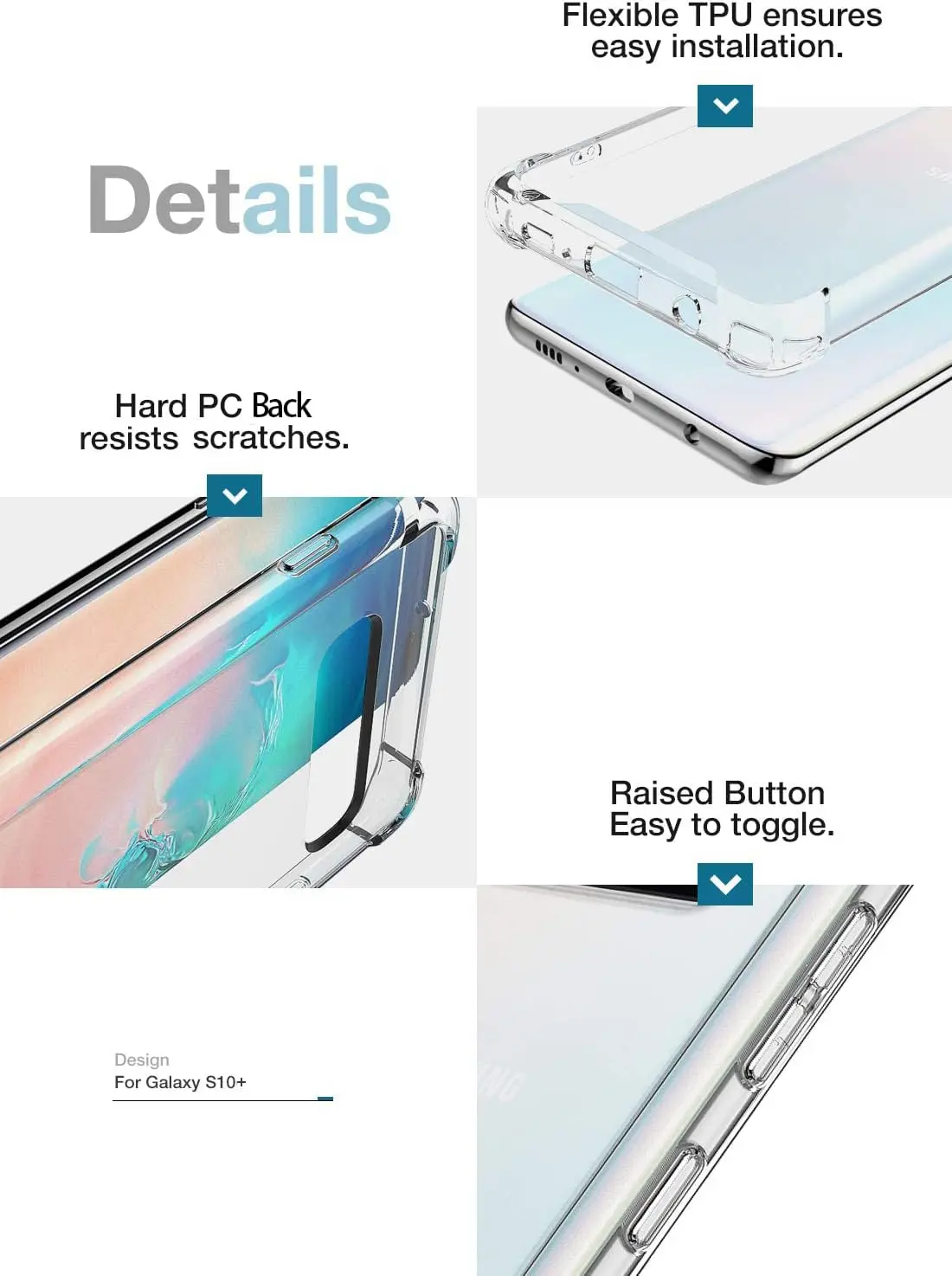 Picture of Samsung Galaxy S10+ / Samsung Galaxy S10 Plus Silicone Clear Case Soft Flexible TPU Rubber Bumper Shockproof Corners Transparent Clear Back Cover