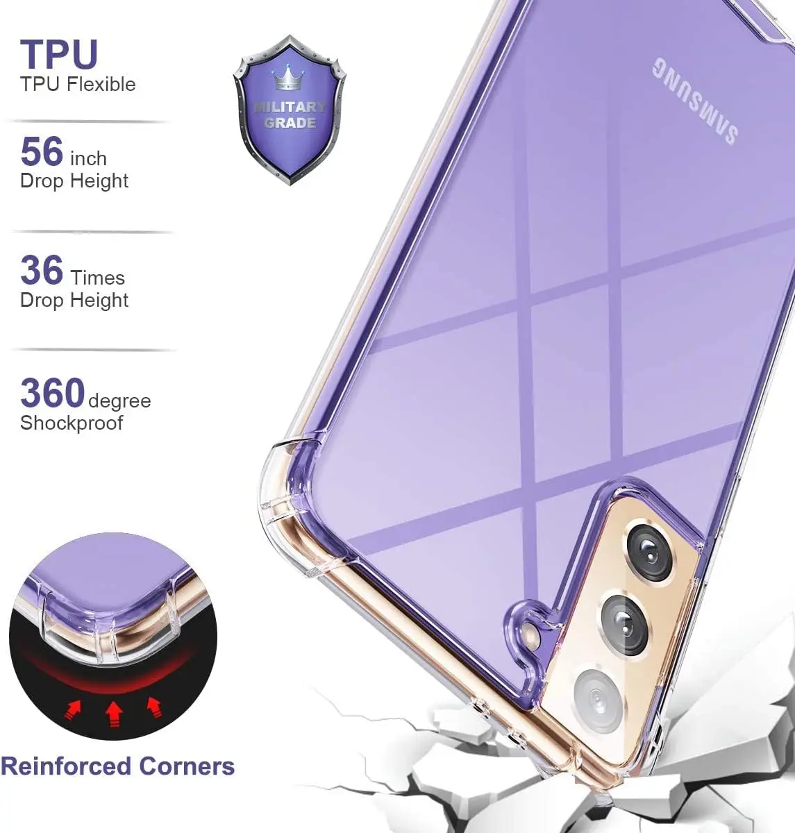 Picture of Samsung Galaxy S21+ / Samsung Galaxy S21 Plus Silicone Clear Case Soft Flexible TPU Rubber Bumper Shockproof Corners Transparent Clear Back Cover