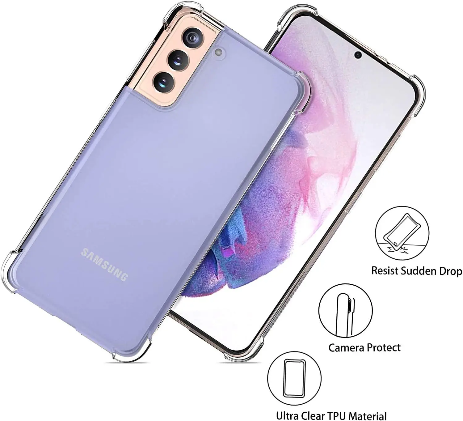 Picture of Samsung Galaxy S21 FE Silicone Clear Case Soft Flexible TPU Rubber Bumper Shockproof Corners Transparent Clear Back Cover