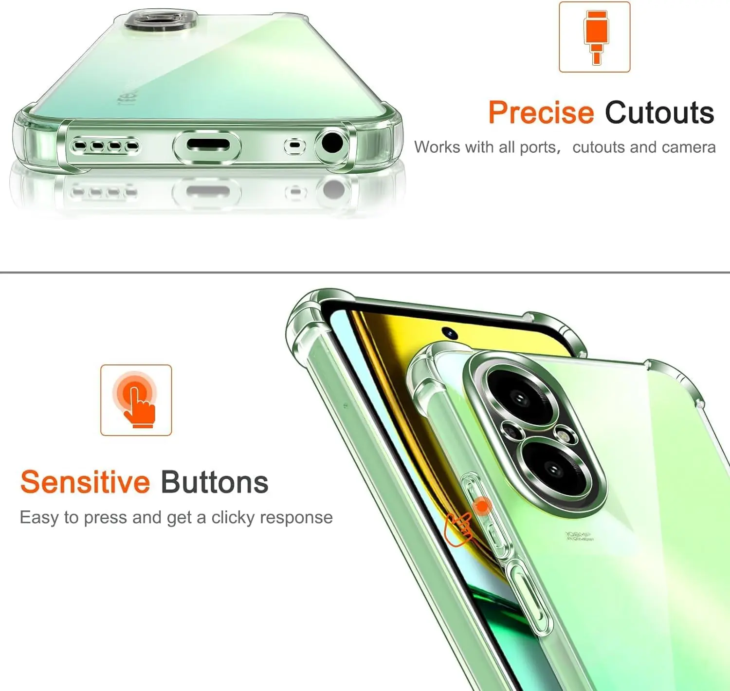 Picture of Realme C67 4G (RMX3890) Silicone Clear Case Soft Flexible TPU Rubber Bumper Shockproof Corners Transparent Clear Back Cover