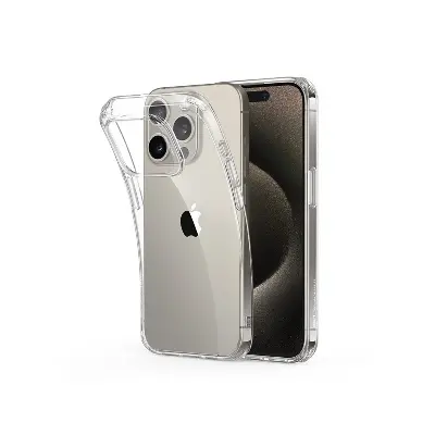 Picture of Apple iPhone 15 Pro Silicone Clear Case Soft Flexible TPU Rubber Bumper Shockproof Corners Transparent Clear Back Cover