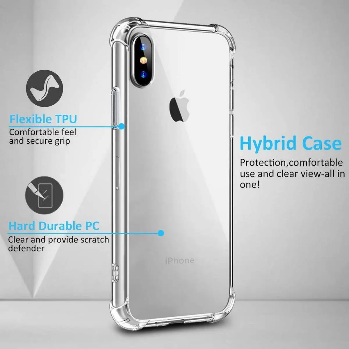 Picture of Apple iPhone Xs Silicone Clear Case Soft Flexible TPU Rubber Bumper Shockproof Corners Transparent Clear Back Cover