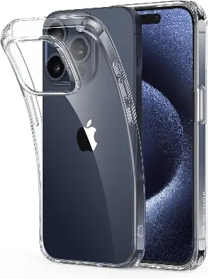 Picture of Apple iPhone 15 Pro Max Silicone Clear Case Soft Flexible TPU Rubber Bumper Shockproof Corners Transparent Clear Back Cover