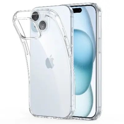 Picture of Apple iPhone 15 Silicone Clear Case Soft Flexible TPU Rubber Bumper Shockproof Corners Transparent Clear Back Cover