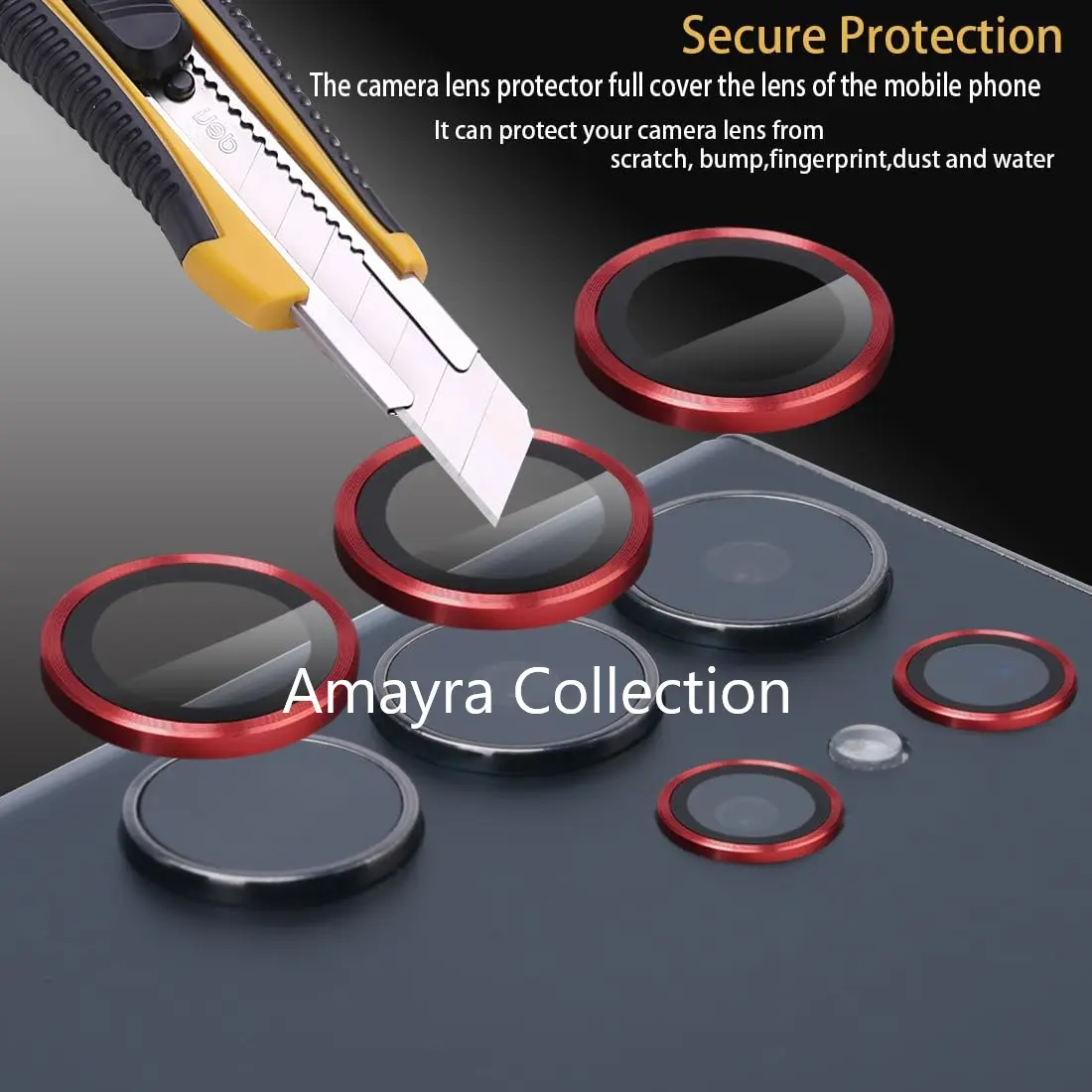 Picture of Samsung Galaxy S25 Ultra 5G 5-PCS Ring Camera Lens Protector 360 Degree Protection Camera Aluminium with Tempered Glass (Titanium Red)