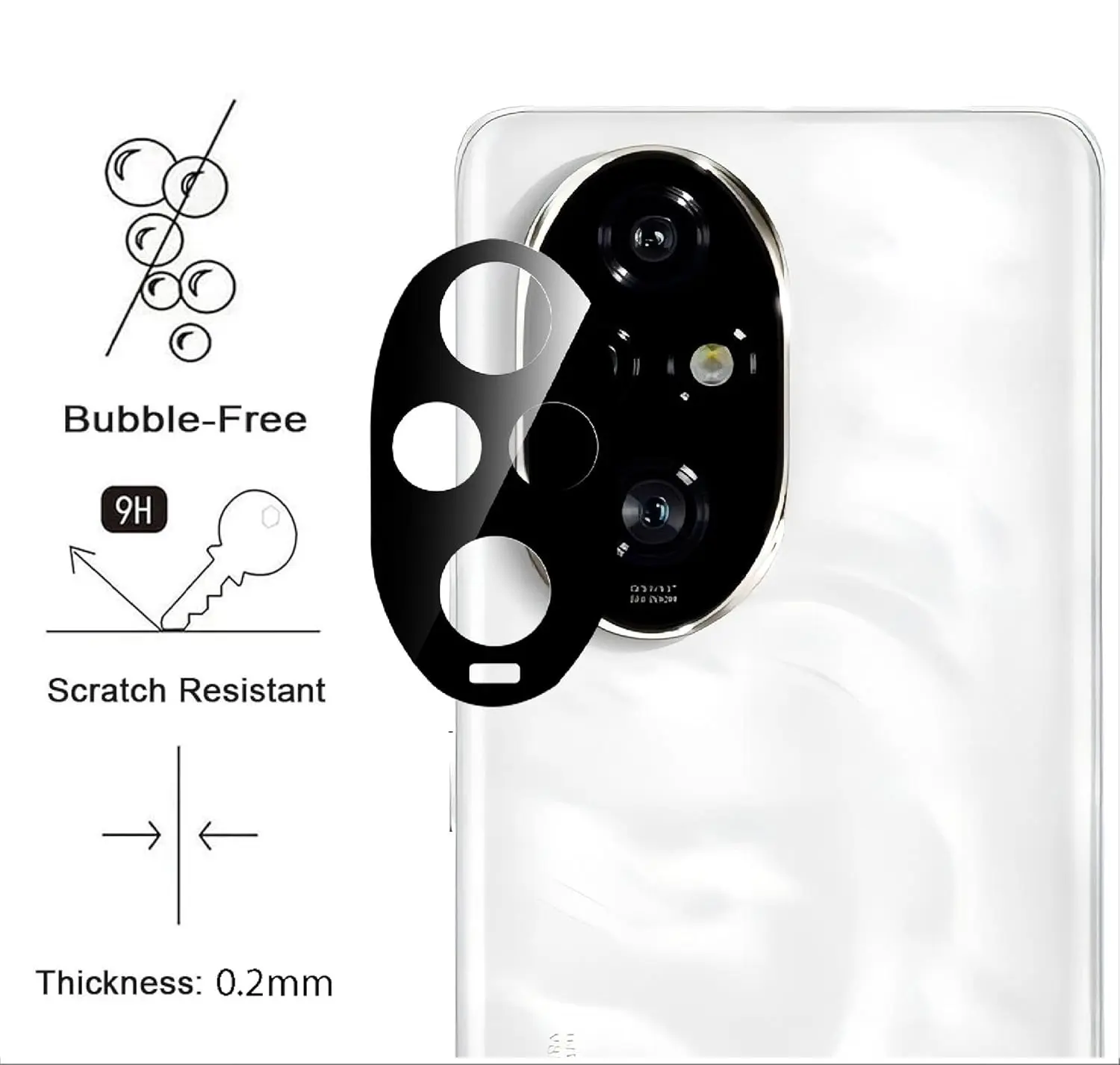 Picture of Honor 200 Pro 5G Back 9H Full Camera Lens Protector Rear 9H 3D Camera Lens Protector,Upgraded HD,Clear Scratch Resistant [With Photo Friendly Flash Cut]