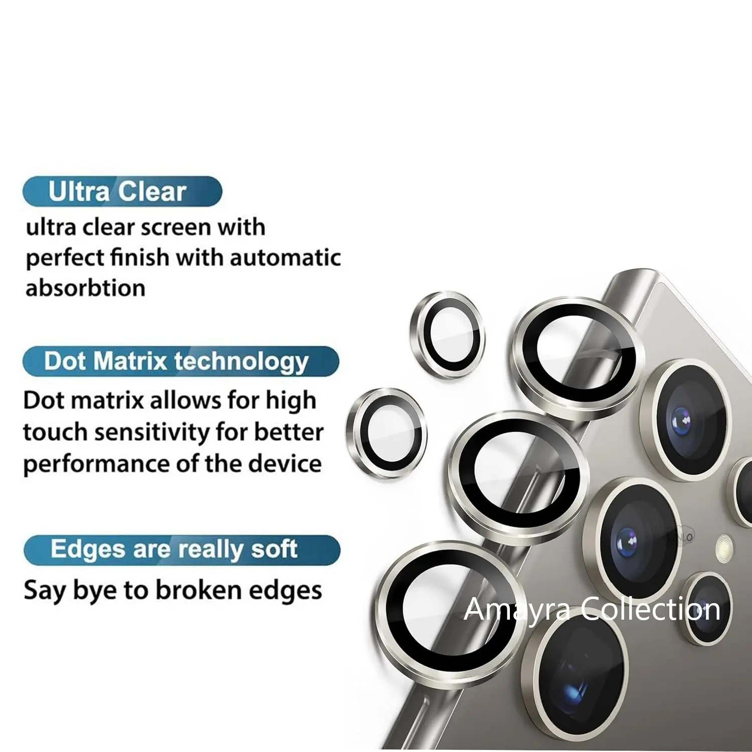 Picture of Samsung Galaxy S25 Ultra 5G 5-PCS Ring Camera Lens Protector 360 Degree Protection Camera Aluminium with Tempered Glass (Titanium Gray)