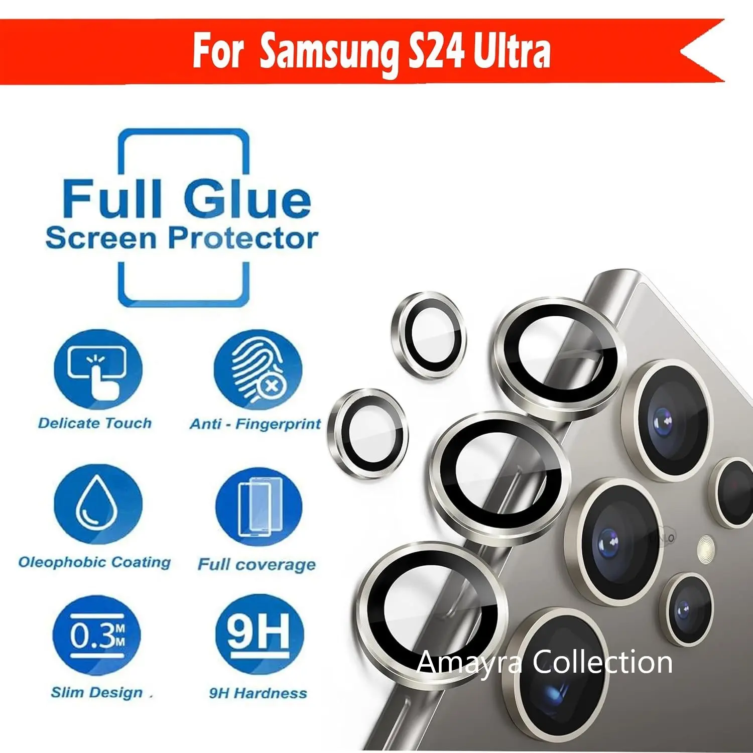 Picture of Samsung Galaxy S25 Ultra 5G 5-PCS Ring Camera Lens Protector 360 Degree Protection Camera Aluminium with Tempered Glass (Titanium Gray)
