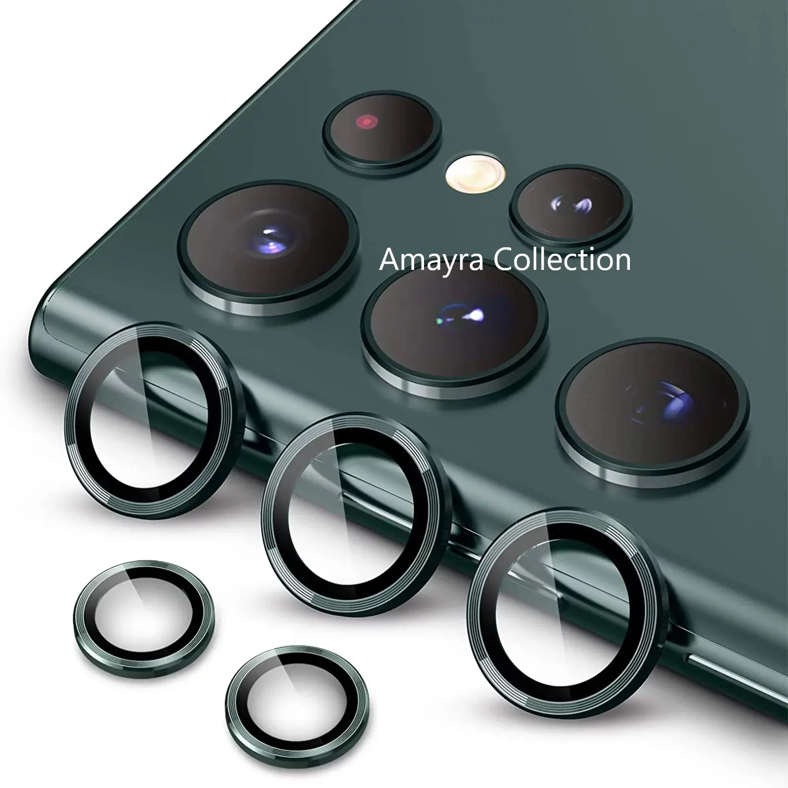Picture of Samsung Galaxy S25 Ultra 5G 5-PCS Ring Camera Lens Protector 360 Degree Protection Camera Aluminium with Tempered Glass (Titanium Green)