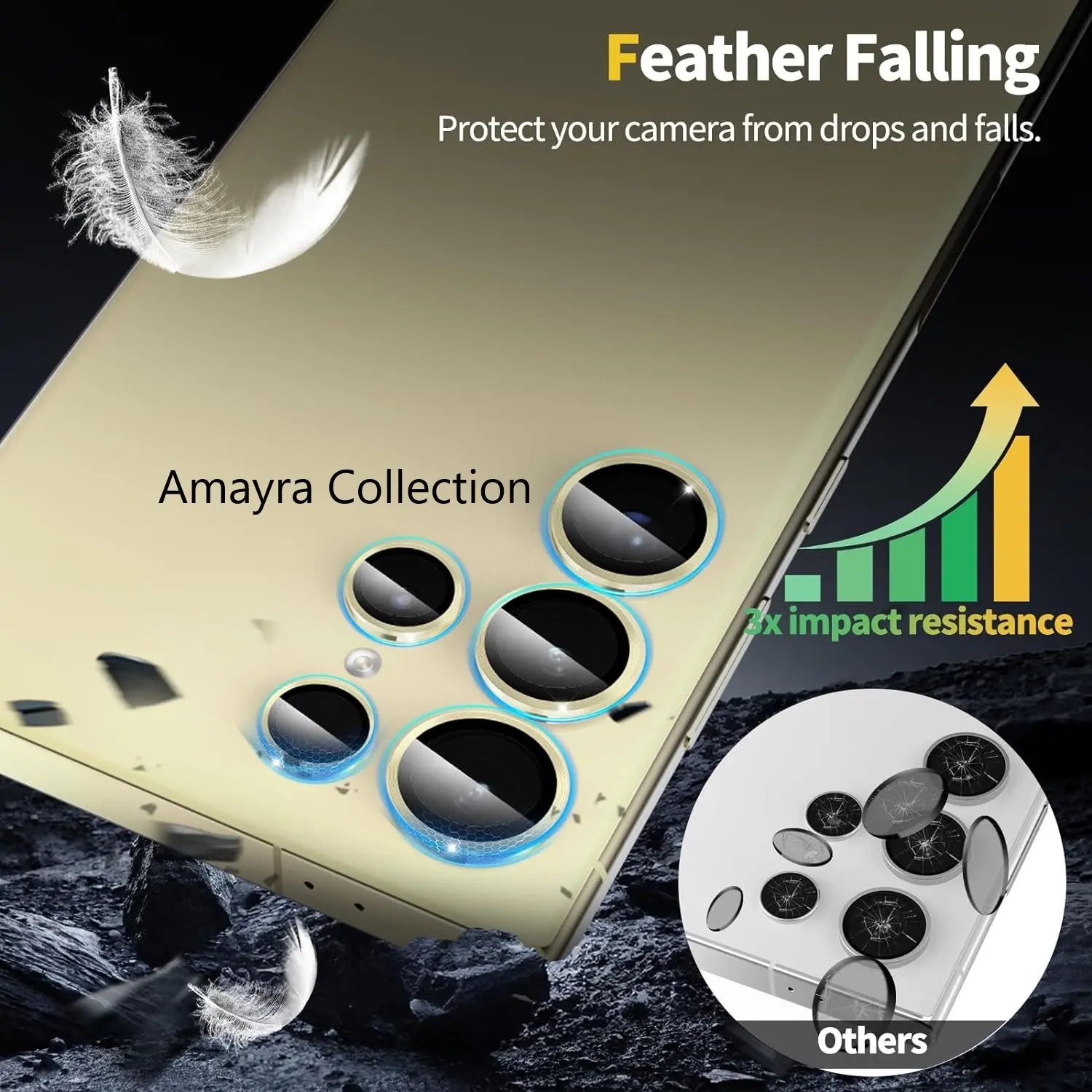 Picture of Samsung Galaxy S25 Ultra 5G 5-PCS Ring Camera Lens Protector 360 Degree Protection Camera Aluminium with Tempered Glass (Titanium Gold)