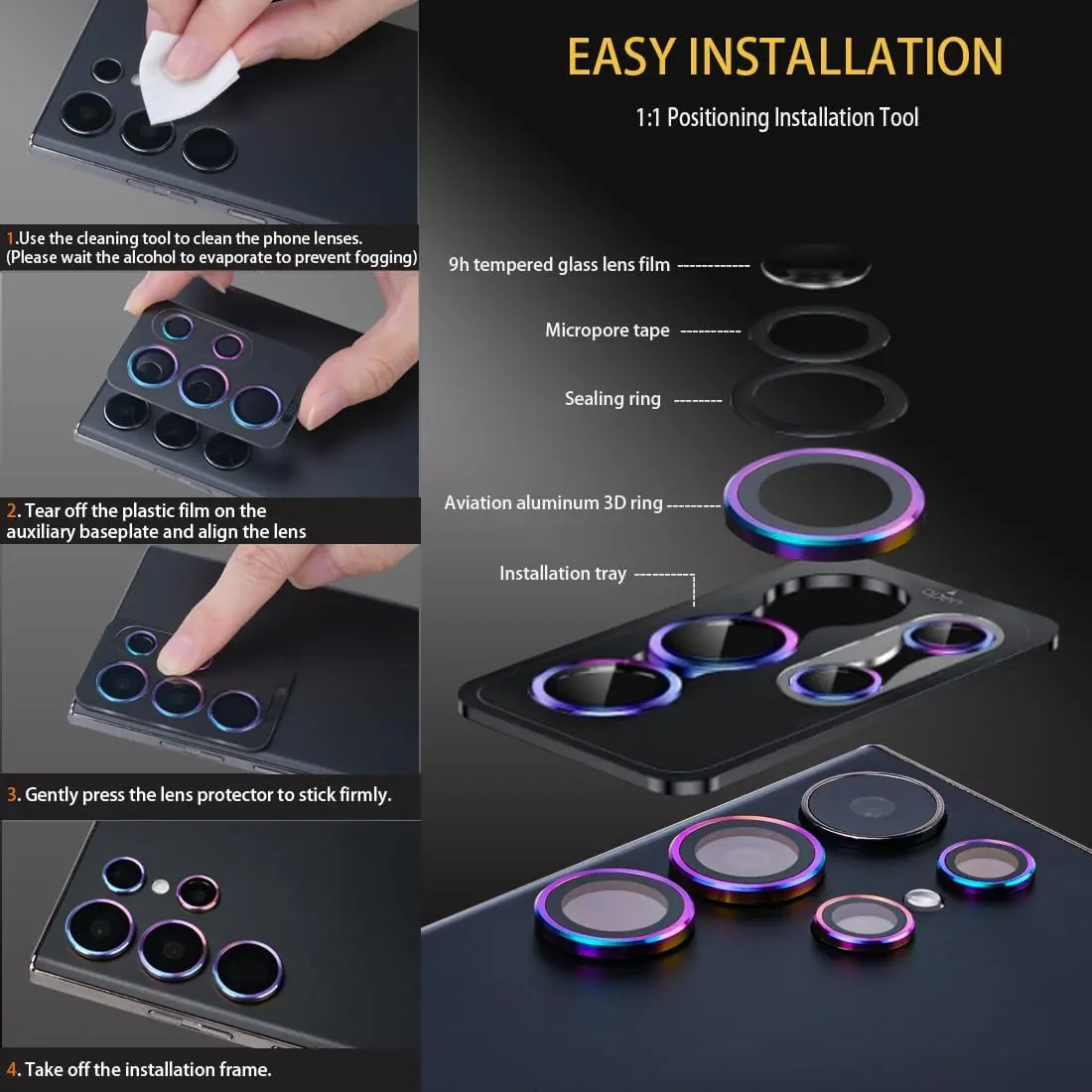 Picture of Samsung Galaxy S25 Ultra 5G 5-PCS Ring Camera Lens Protector 360 Degree Protection Camera Aluminium with Tempered Glass (Titanium Silver)