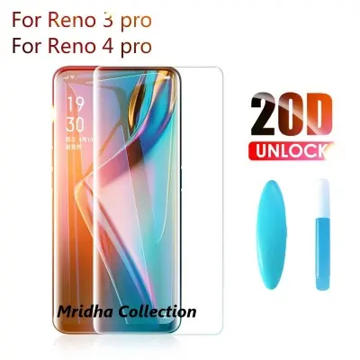 Picture of Oppo Reno4 Pro 5G / Oppo Reno 4 Pro 5G (A+ GRADE) Premium UV Tempered Glass Screen Protector Curved with Liquid Glue and UV Light -Transparent Clear
