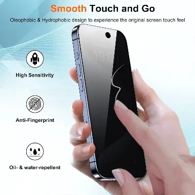 Picture of Apple iPhone 15 Pro PREMIUM PRIVACY Tempered Glass Protective Film Screen Protector Anti-glare Privacy Glass