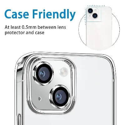 Picture of Apple iPhone 15 Plus Ring Camera Lens Protector 360 Degree Premium HD Protection Camera Aluminum Alloy Edge Tempered Glass [Installation Tray] [HD Clear] Camera Protector