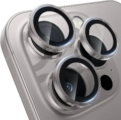 Picture of Apple iPhone 16 Pro Ring Camera Lens Protector 360 Degree Premium HD Protection Camera Aluminum Alloy Edge Tempered Glass [Installation Tray] [HD Clear] Camera Protector