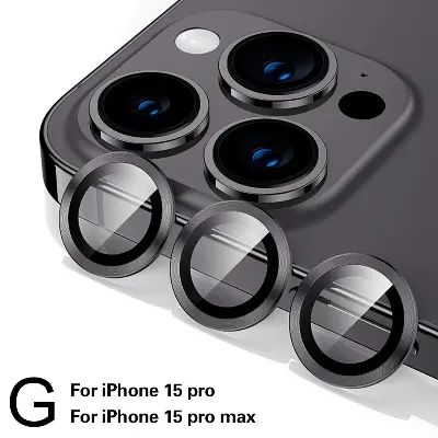 Picture of Apple iPhone 15 Pro Ring Camera Lens Protector 360 Degree Premium HD Protection Camera Aluminum Alloy Edge Tempered Glass [Installation Tray] [HD Clear] Camera Protector