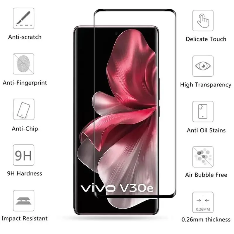 Picture of vivo V30e 5G Full Glue 9D Curved Tempered Glass Screen Protector Edge to Edge Fit Protection Tempered Glass (Black)