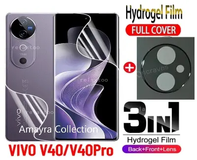 Picture of 3in1 Protector Combo Pack for vivo V40 5G (Front Hydrogel Screen Protector Poly + Back Hydrogel Poly Protector + 3D Camera Lens Protector)