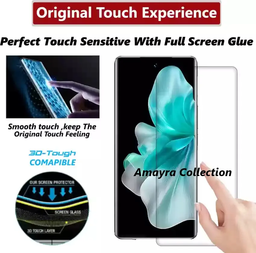 Picture of vivo V30 Pro 5G (A+ GRADE) Premium UV Tempered Glass Screen Protector Curved with Liquid Glue and UV Light -Transparent Clear