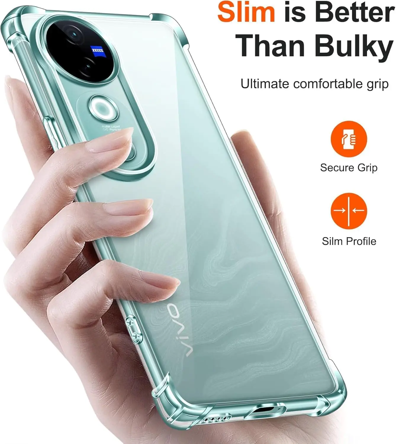 Picture of vivo V40 5G Silicone Clear Case Soft Flexible TPU Rubber Bumper Shockproof Corners Transparent Clear Back Cover