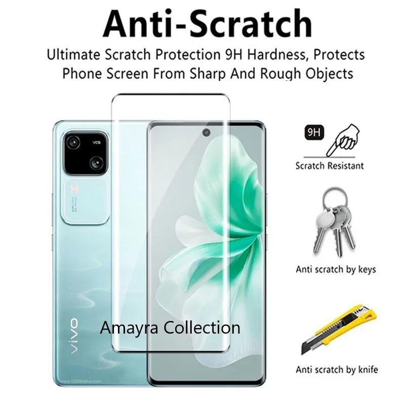 Picture of vivo V30 5G Full Glue 9D Curved Tempered Glass Screen Protector Edge to Edge Fit Protection Tempered Glass (Black)