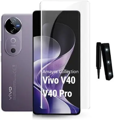 Picture of vivo V40 Pro 5G (A+ GRADE) Premium UV Tempered Glass Screen Protector Curved with Liquid Glue and UV Light -Transparent Clear