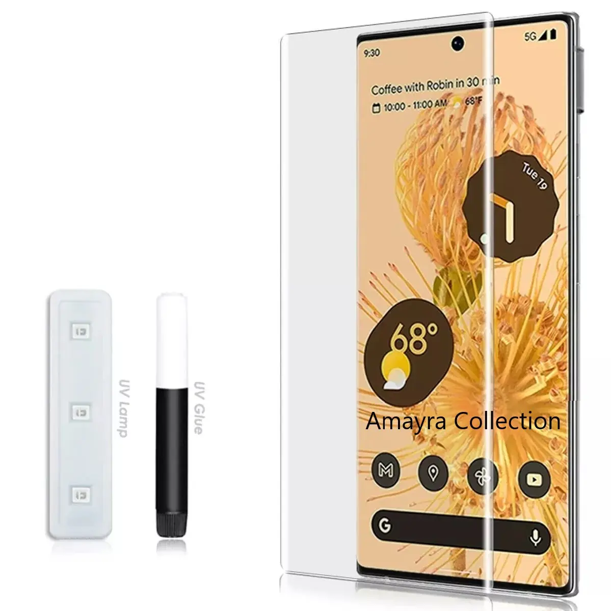 Picture of Google Pixel 6 Pro 5G (A+ GRADE) Premium UV Tempered Glass Screen Protector Curved with Liquid Glue and UV Light -Transparent Clear