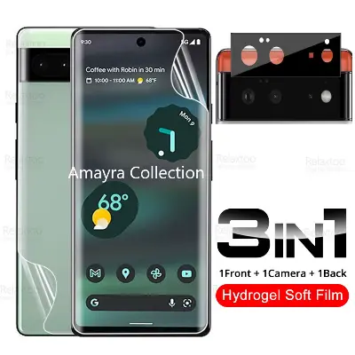 Picture of 3in1 Protector Combo Pack for Google Pixel 6a 5G (Front Hydrogel Screen Protector Poly+Back Hydrogel Poly Protector+9h Camera Lens Protector)