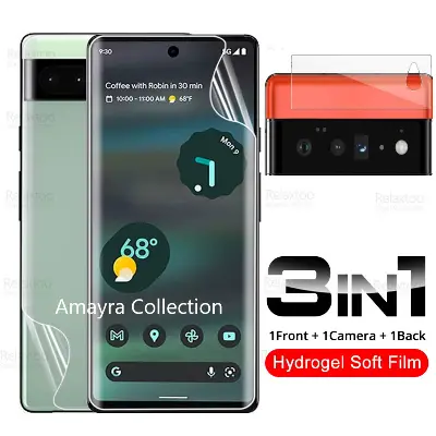 Picture of 3in1 Protector Combo Pack for Google Pixel 6a 5G (Front Hydrogel Screen Protector Poly+Back Hydrogel Poly Protector+Camera Lens Protector)