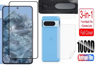 Picture of 3in1 Protector Combo Pack for Google Pixel 8 5G (Premium Full Screen Protector Glass+Back Hydrogel Protector Poly+9h Camera Lens Protector)