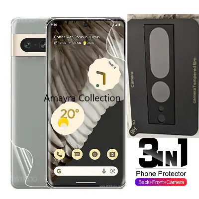 Picture of 3in1 Protector Combo Pack for Google Pixel 7 Pro 5G (Front Hydrogel Screen Protector Poly + Back Hydrogel Poly Protector + 3D Camera Lens Protector)