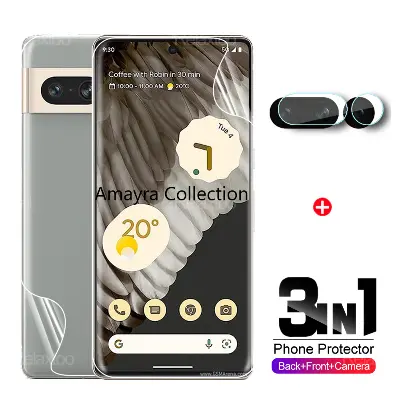 Picture of 3in1 Protector Combo Pack for Google Pixel 7 Pro 5G (Front Hydrogel Screen Protector Poly + Back Hydrogel Poly Protector + Camera Lens Protector)