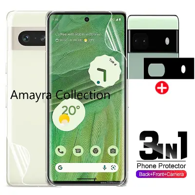 Picture of 3in1 Protector Combo Pack for Google Pixel 7a 5G (Front Hydrogel Screen Protector Poly+Back Hydrogel Poly Protector+9h Camera Lens Protector)