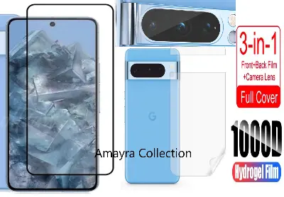 Picture of 3in1 Protector Combo Pack for Google Pixel 8 Pro 5G (Premium Full Screen Protector Glass+Back Hydrogel Protector Poly+Camera Lens Protector)