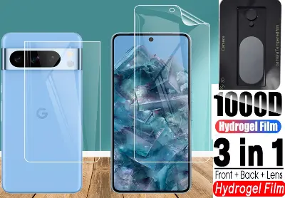 Picture of 3in1 Protector Combo Pack for Google Pixel 8a 5G (Front Hydrogel Screen Protector Poly+Back Hydrogel Poly Protector+9h Camera Lens Protector)