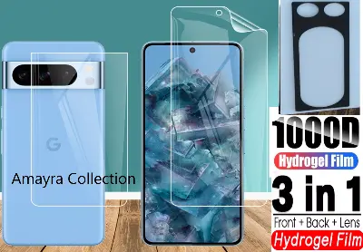 Picture of 3in1 Protector Combo Pack for Google Pixel 8 Pro 5G (Front Hydrogel Screen Protector Poly+Back Hydrogel Poly Protector+9h Camera Lens Protector)