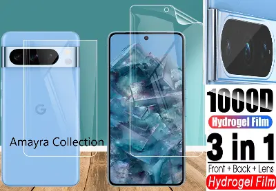 Picture of 3in1 Protector Combo Pack for Google Pixel 8 Pro 5G (Front Hydrogel Screen Protector Poly+Back Hydrogel Poly Protector+Camera Lens Protector)