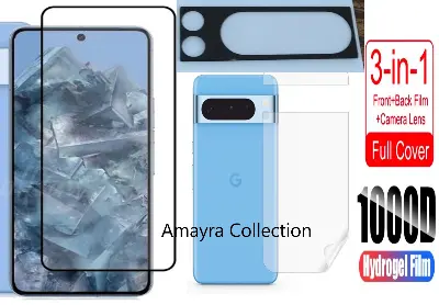 Picture of 3in1 Protector Combo Pack for Google Pixel 8 Pro 5G (5d Full Screen Protector Glass+Back Hydrogel Protector Poly+9h Camera Lens Protector)