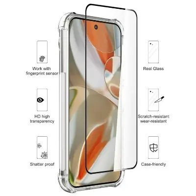 Picture of 3in1 Protector Combo Pack for Google Pixel 9 5G (5d Full Screen Protector Glass+Back Hydrogel Protector Poly+Camera Lens Protector)