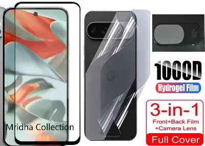Picture of 3in1 Protector Combo Pack for Google Pixel 9a 5G (Premium Full Screen Protector Glass+Back Hydrogel Protector Poly+9h Camera Lens Protector)