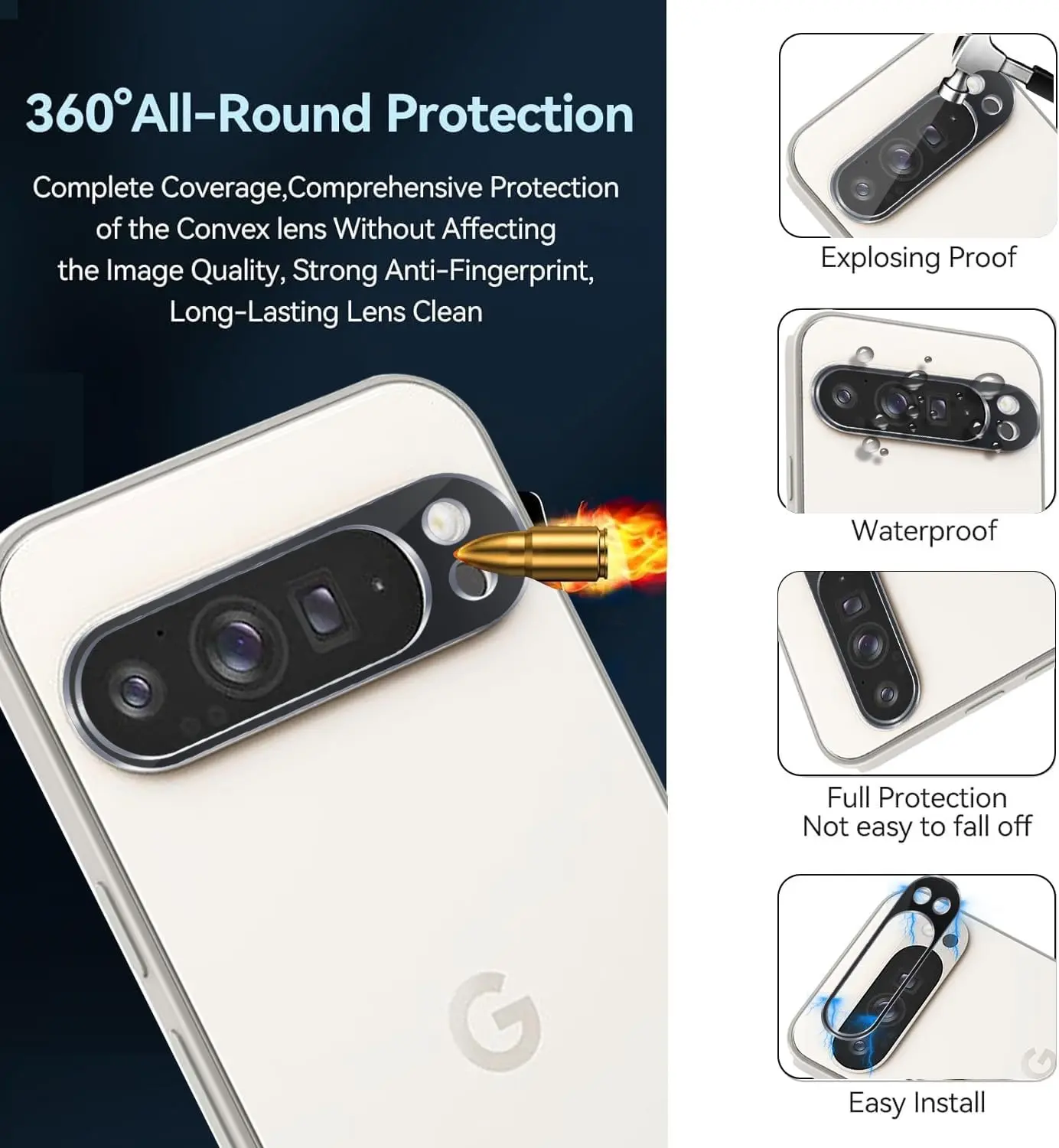 Picture of Google Pixel 9 Pro 5G Back 9H Full Camera Lens Protector Rear 9H 3Da Camera Lens Protector,Upgraded HD,Clear Scratch Resistant [With Photo Friendly Flash Cut]