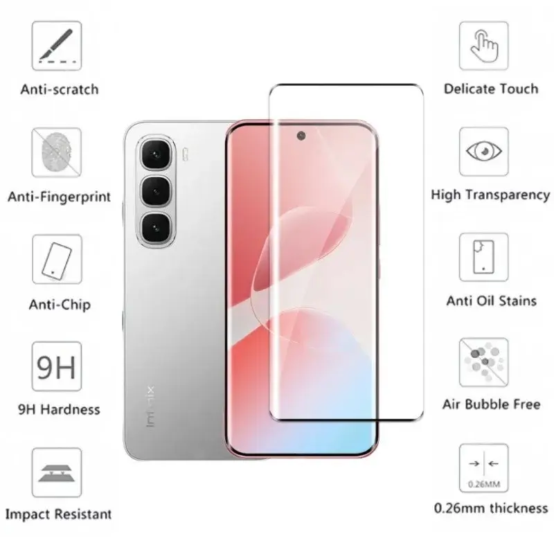 Picture of Infinix Hot 60 Pro+ / Infinix Hot 60 Pro Plus Full Glue 9D Curved Tempered Glass Screen Protector Edge to Edge Fit Protection Tempered Glass (Black)