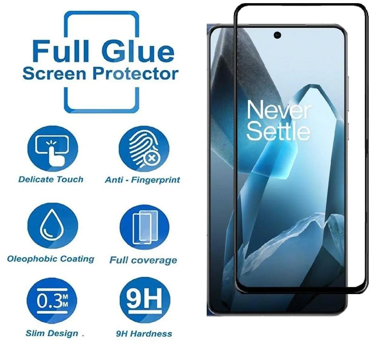 Picture of OnePlus 13 5G / 1+ 13 5G Full Glue 9D Curved Tempered Glass Screen Protector Edge to Edge Fit Protection Tempered Glass (Black)
