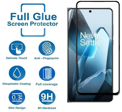 Picture of OnePlus 13 5G / 1+ 13 5G Full Glue 9D Curved Tempered Glass Screen Protector Edge to Edge Fit Protection Tempered Glass (Black)