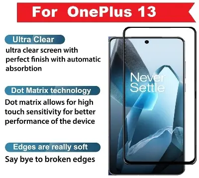 Picture of OnePlus 13 5G / 1+ 13 5G Full Glue 9D Curved Tempered Glass Screen Protector Edge to Edge Fit Protection Tempered Glass (Black)