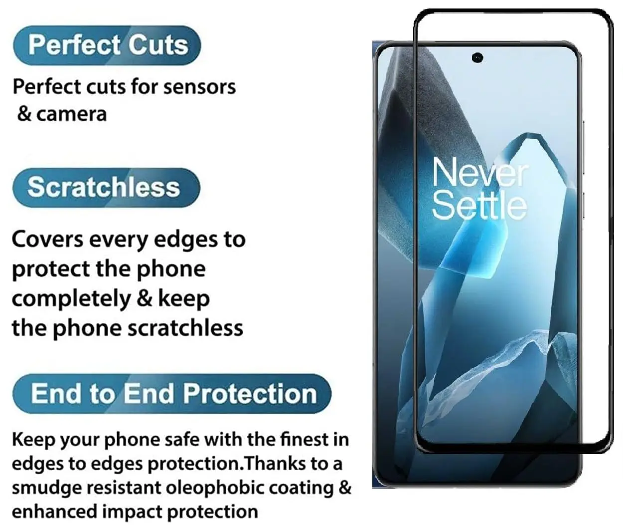 Picture of OnePlus 13 5G / 1+ 13 5G Full Glue 9D Curved Tempered Glass Screen Protector Edge to Edge Fit Protection Tempered Glass (Black)