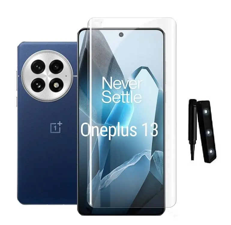 Picture of OnePlus 13 5G / 1+ 13 5G (A+ GRADE) Premium UV Tempered Glass Screen Protector Curved with Liquid Glue and UV Light -Transparent Clear