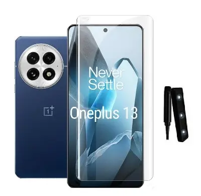 Picture of OnePlus 13 5G / 1+ 13 5G (A+ GRADE) Premium UV Tempered Glass Screen Protector Curved with Liquid Glue and UV Light -Transparent Clear