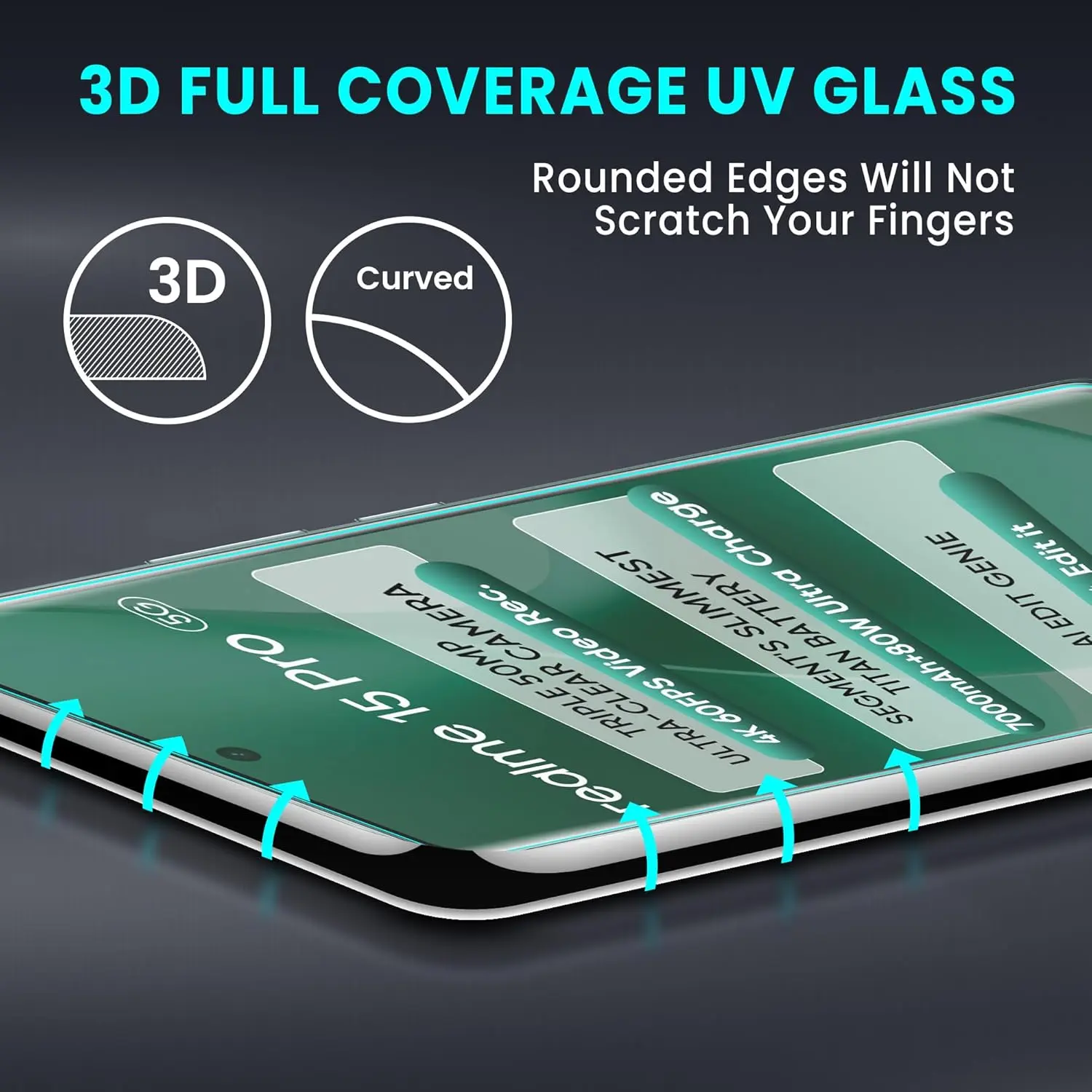 Picture of Realme 15 5G (A+ GRADE) Premium UV Tempered Glass Screen Protector Curved with Liquid Glue and UV Light -Transparent Clear