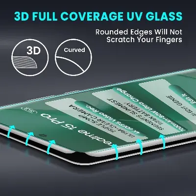 Picture of Realme 15 5G (A+ GRADE) Premium UV Tempered Glass Screen Protector Curved with Liquid Glue and UV Light -Transparent Clear